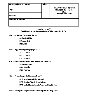 Đề kiểm tra cuối học kì I môn Lịch sử-Địa lí Lớp 5 - Năm học 2018-2019